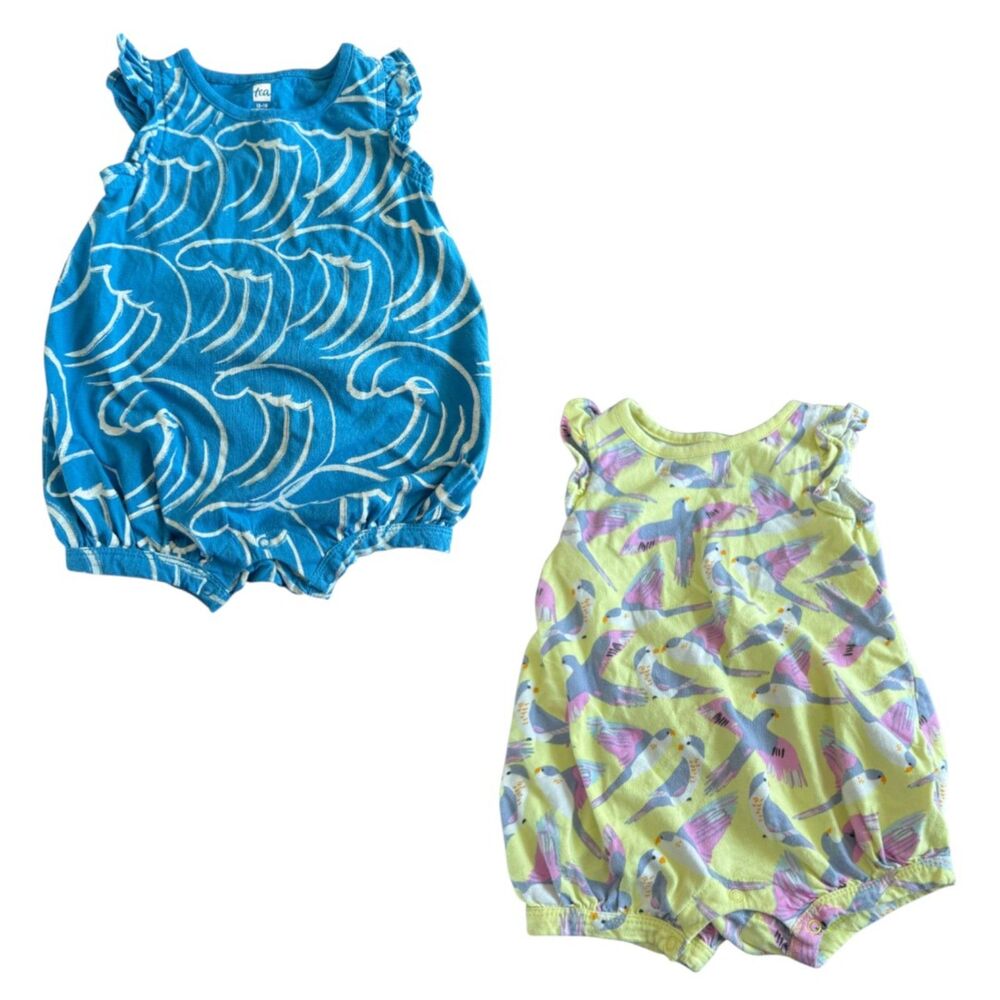 Tea Collection 12-18 Month Bubble Romper Bundle Birds & Waves